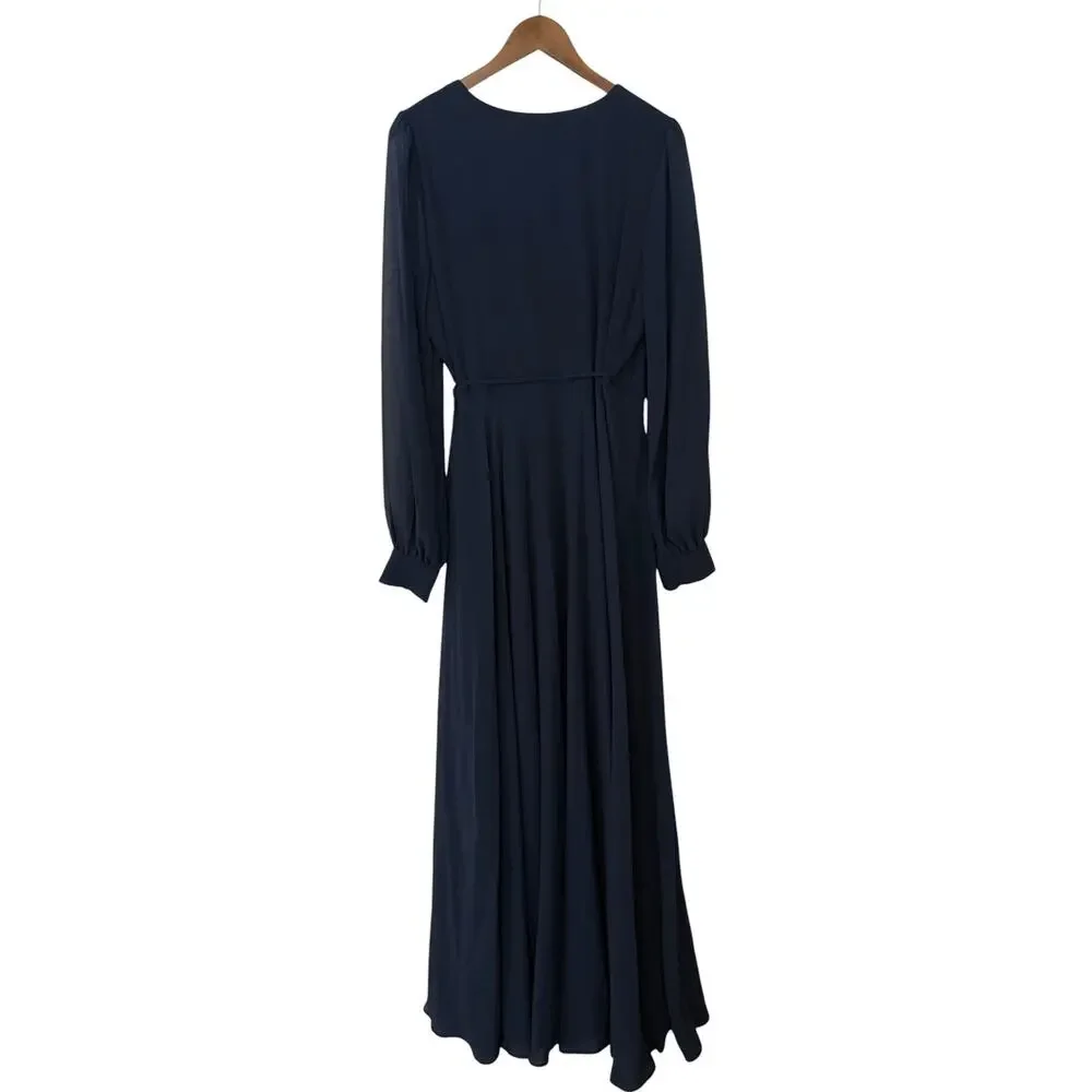 Lulus My Whole Heart Navy Long Sleeve Wrap Dress size XL NWT - Picture 3 of 6
